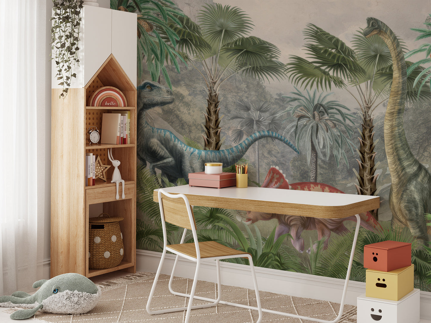 Whimsical mesozoic mingle wallpaper mural for walls