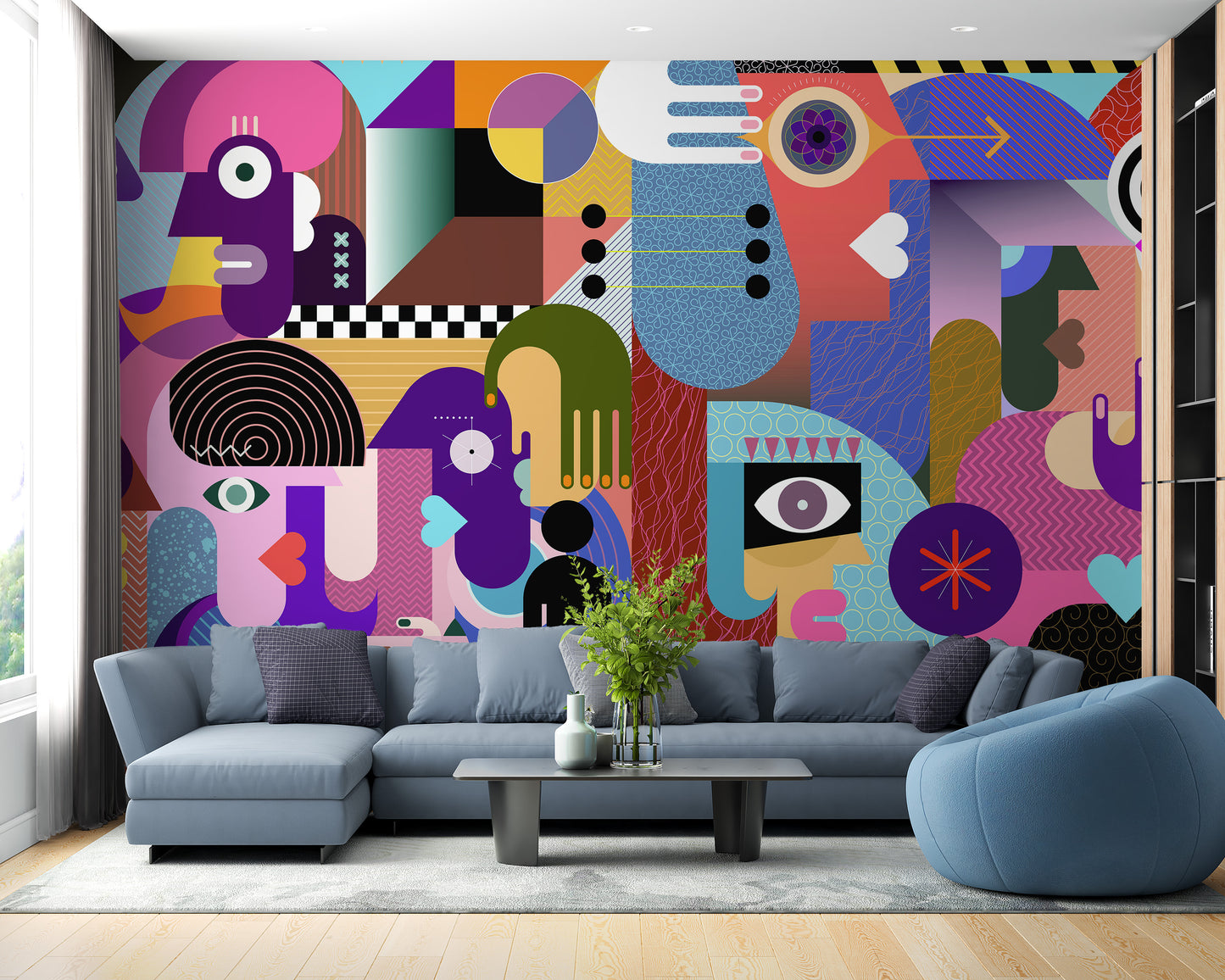 Modern Abstract Faces Wall Mural