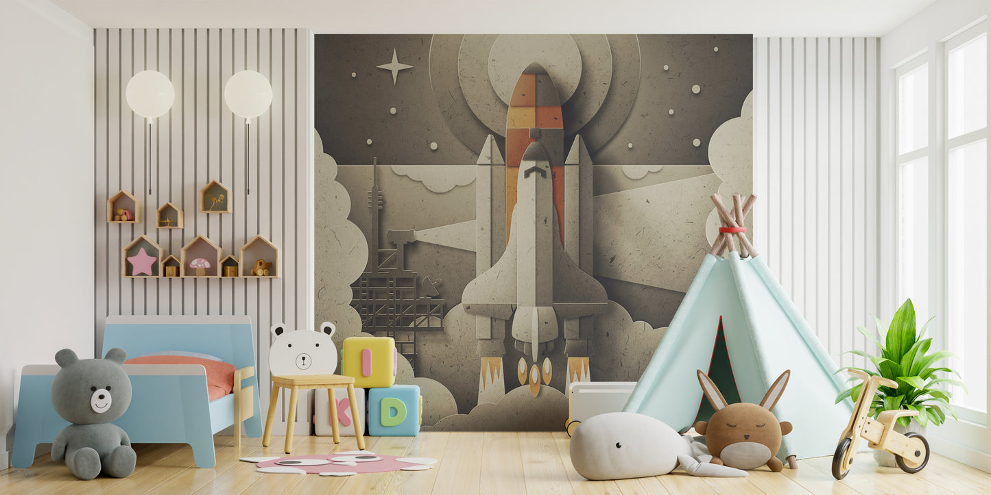 Retro Space Rocket Wallpaper Design
