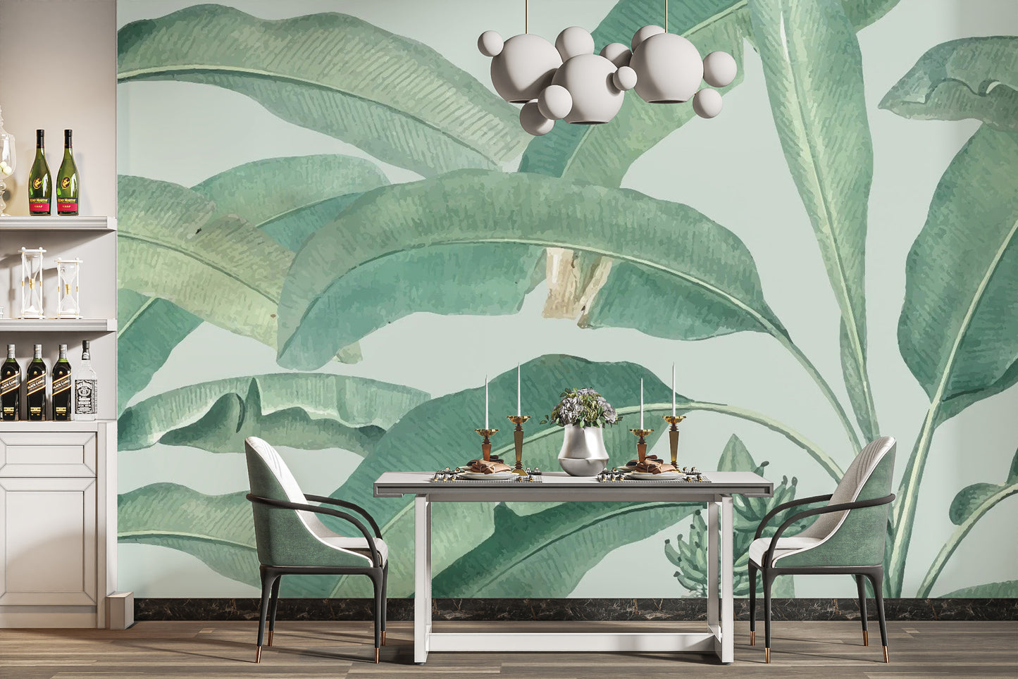 Vibrant tropical banana leaf wallpaper mural for exotic decor.