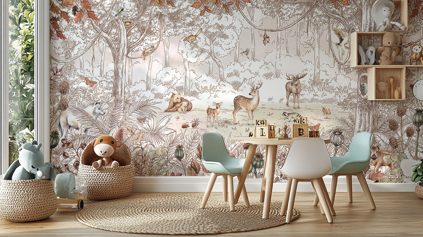 Autumn Forest Friends Wallpaper Mural