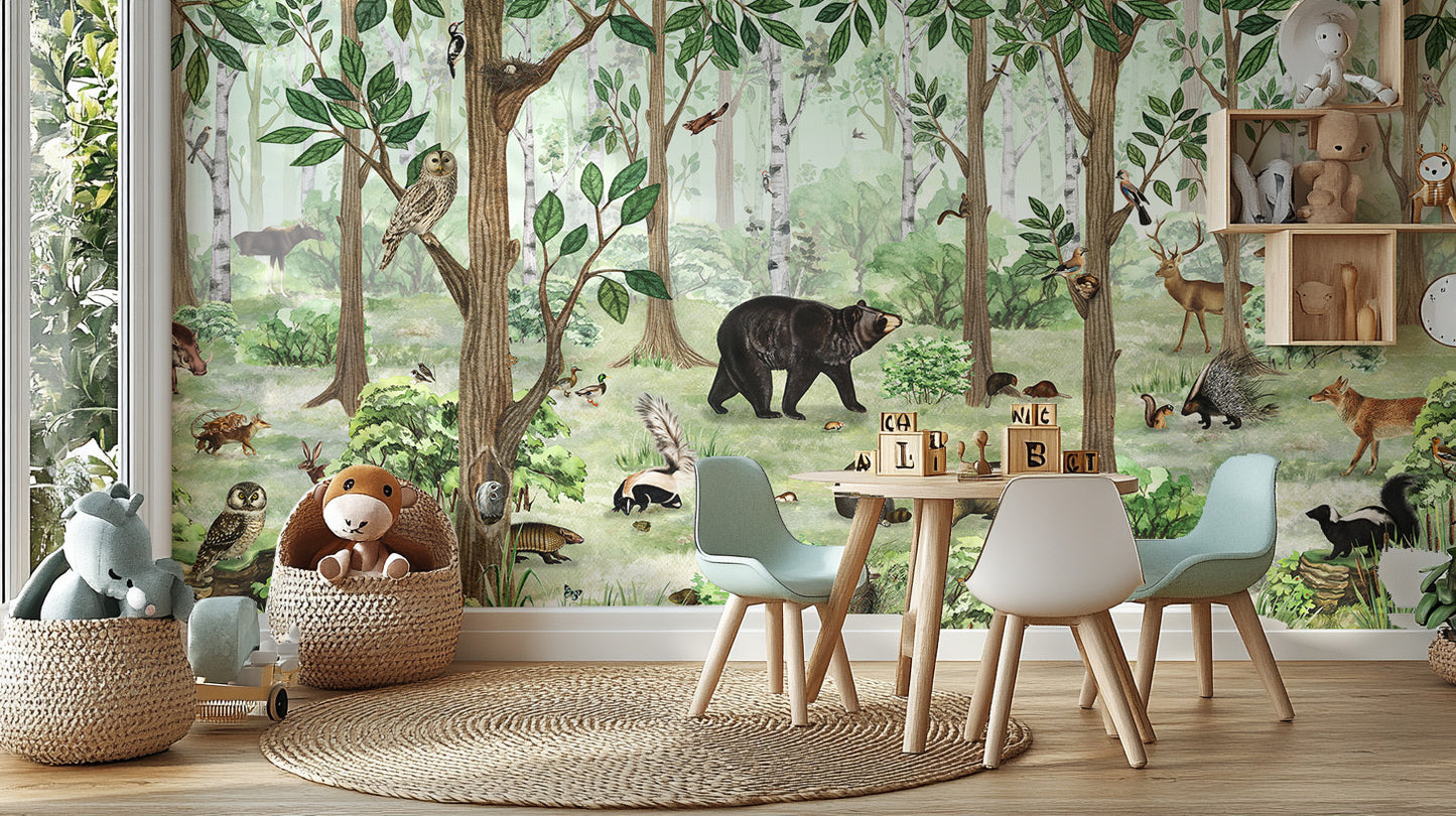 Lookbook wallpaper with forest animals and scenic woodland views