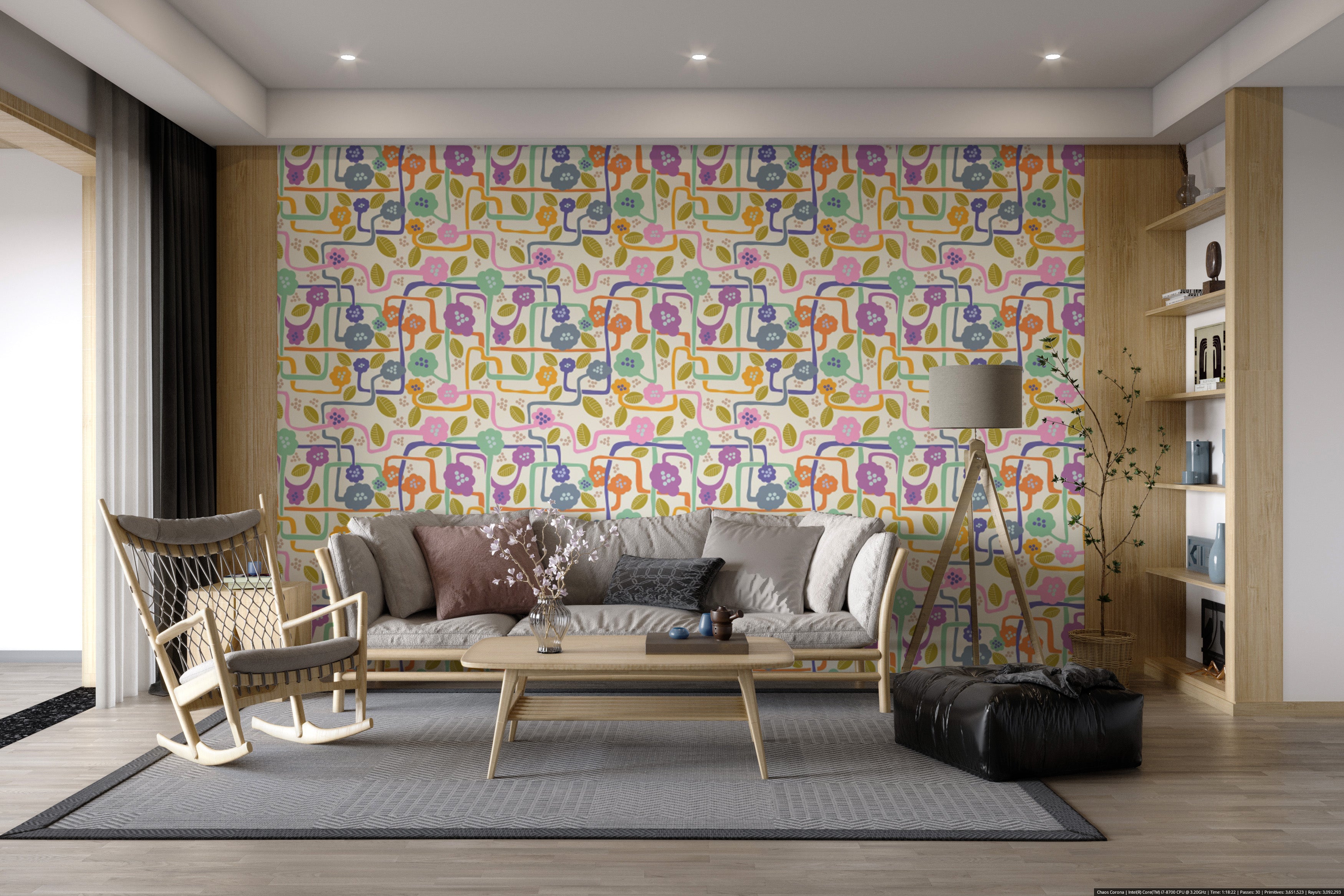 Blooming whimsy wallpaper creating a cheerful, colorful backdrop.