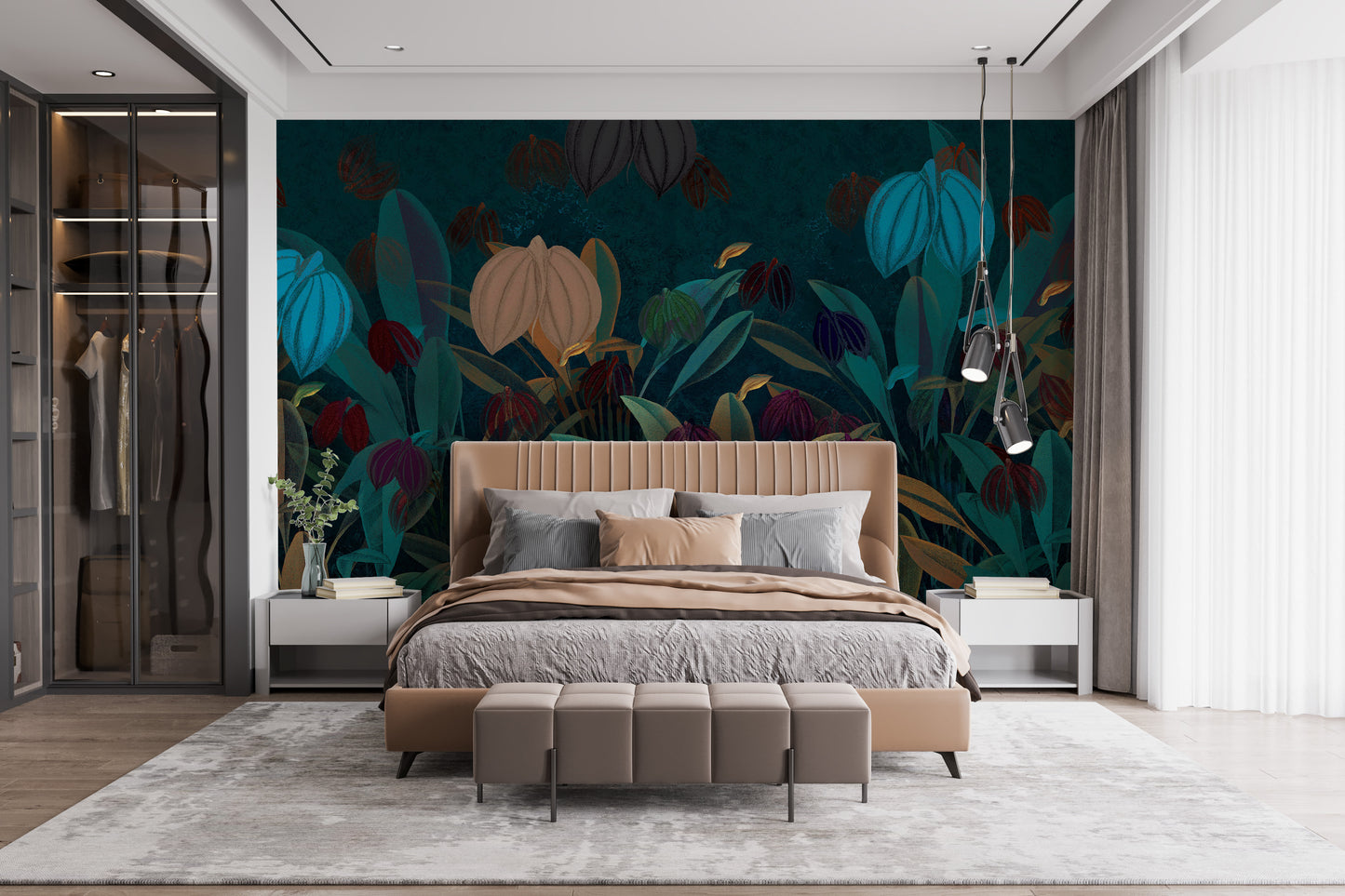 Colorful Botanical mural adds vibrant charm to your bedroom