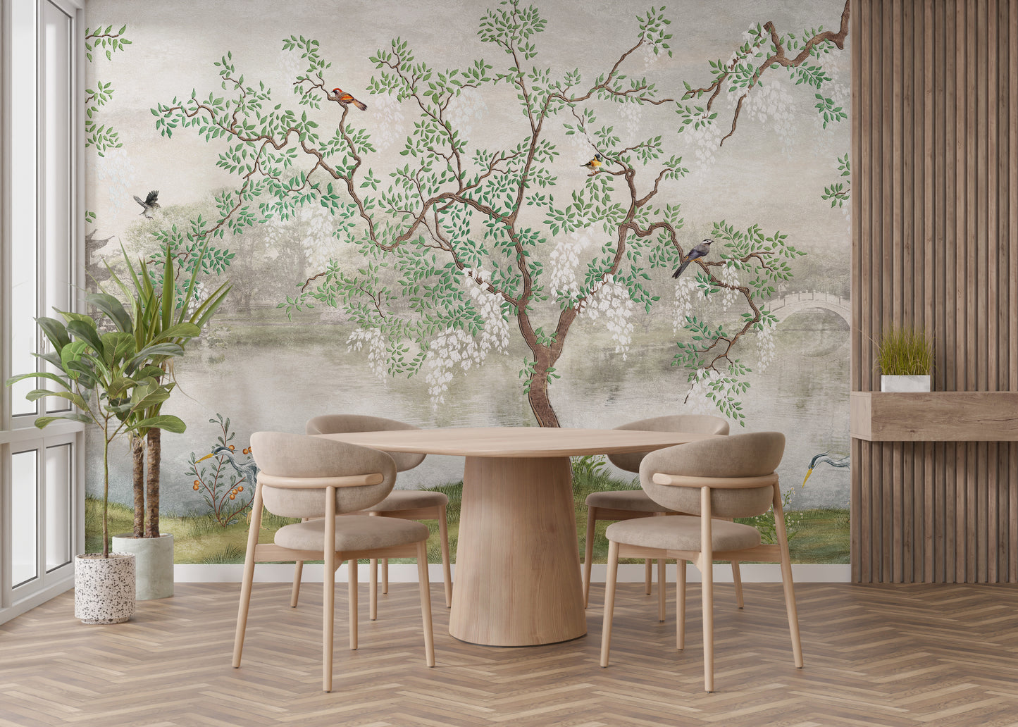 Tree & birds in the Japanese Garden Wallpaper