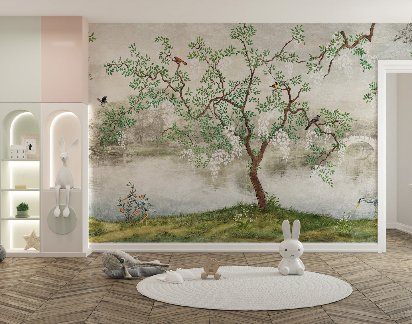 Tree & birds in the Japanese Garden Wallpaper