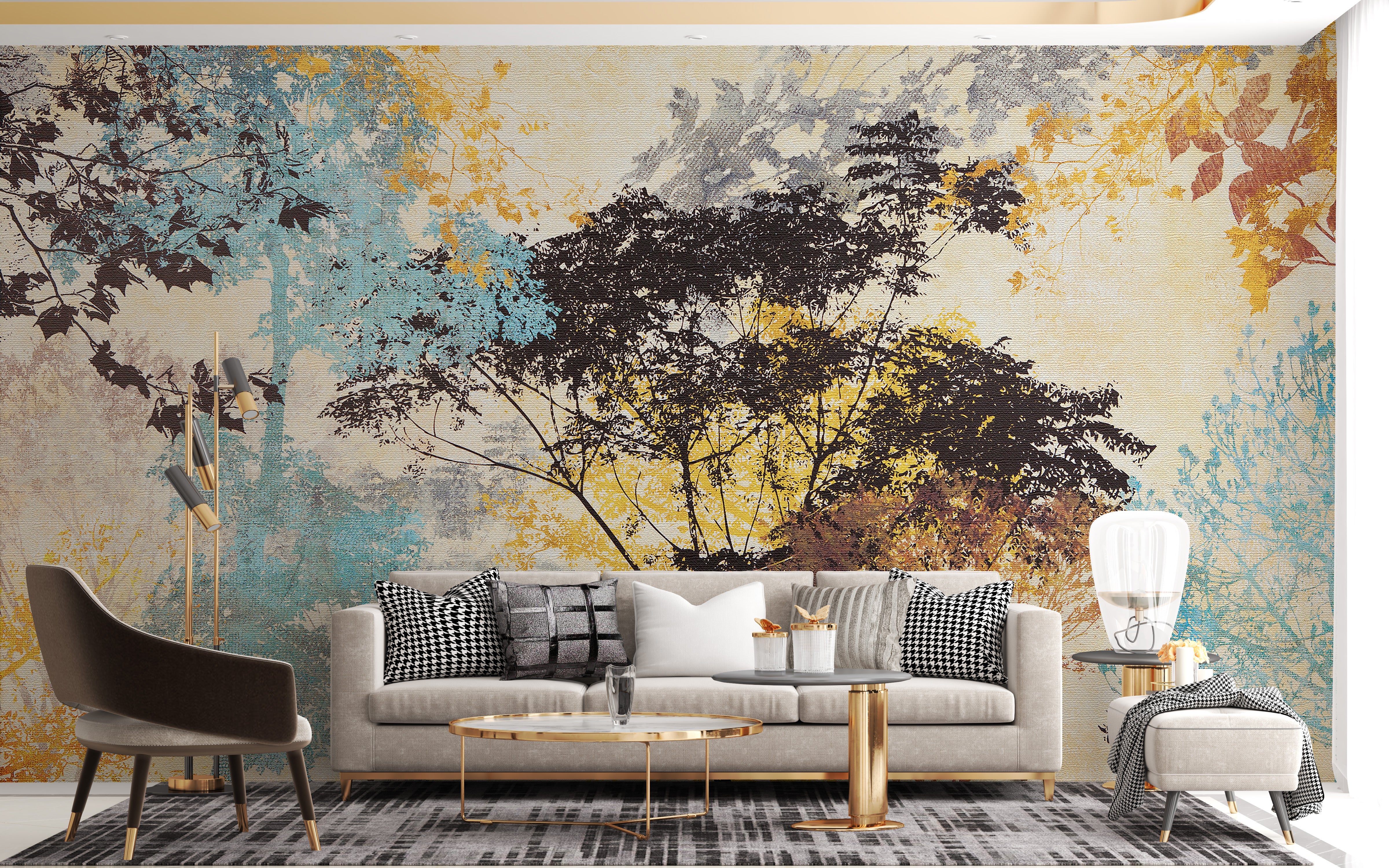 Colorful abstract tree wallpaper mural
