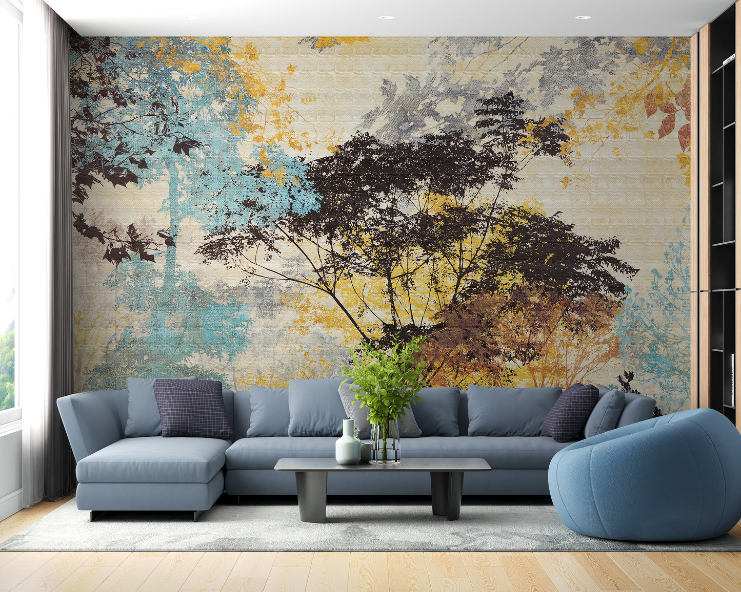 Vibrant tree wallpaper with canvas texture
