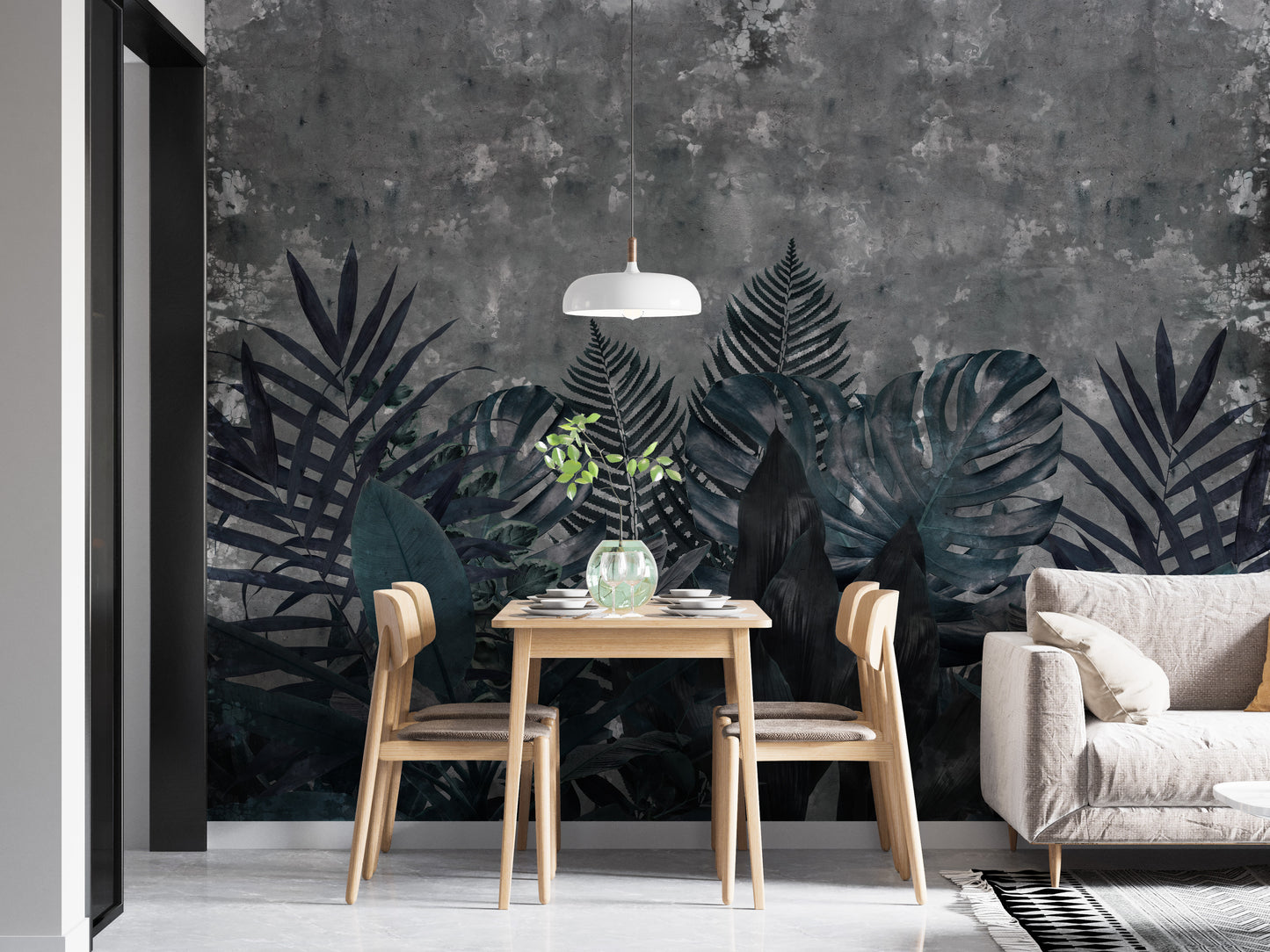 Dark Rustic Effect Tropical Leaves Wallpaper Murals