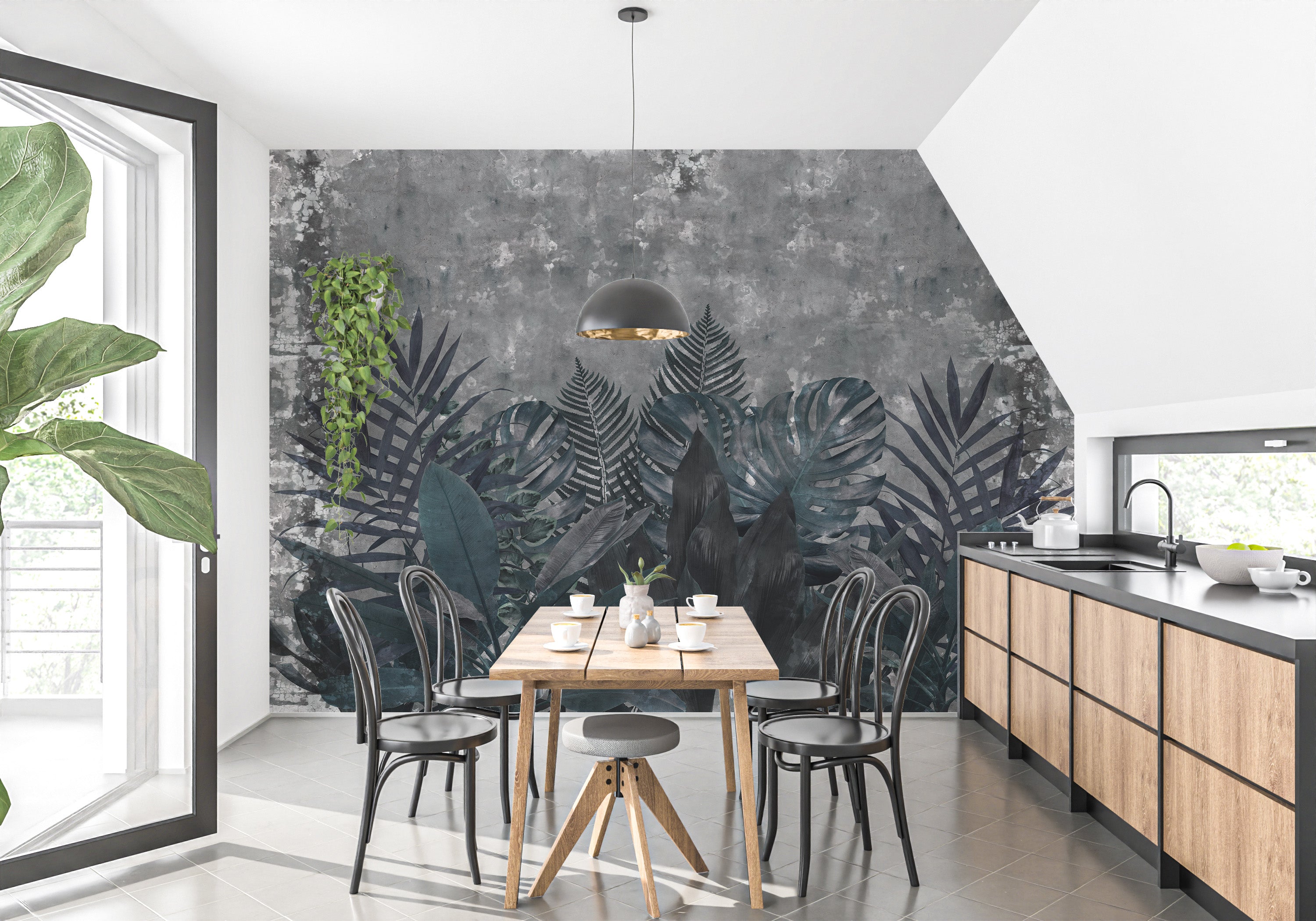 Rustic-effect tropical leaf wall mural
