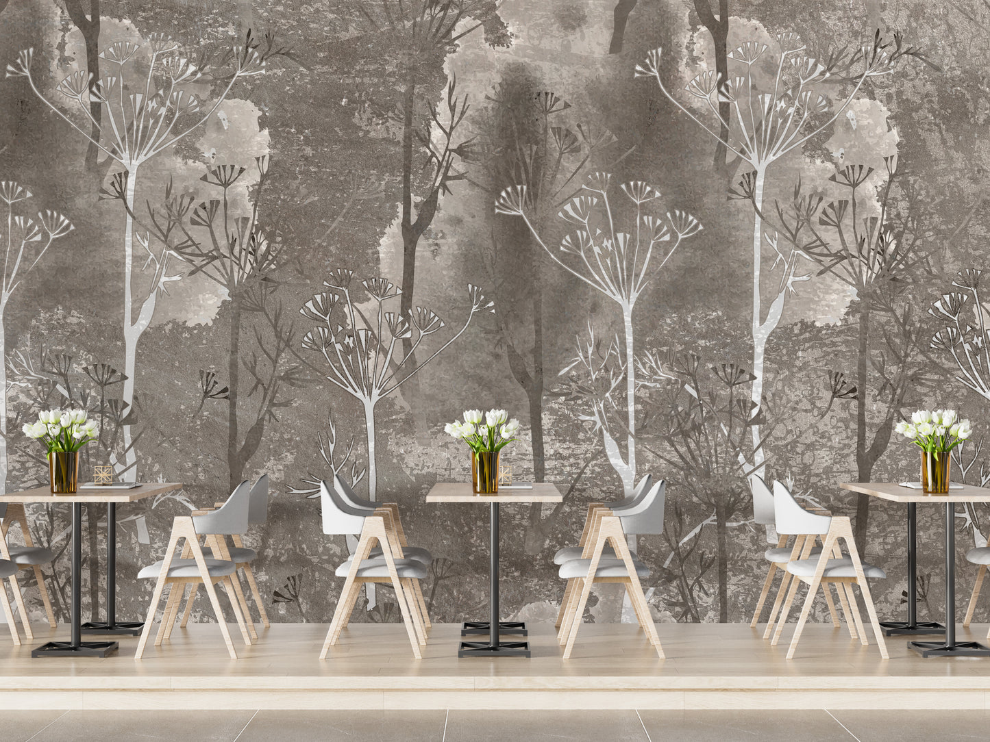 Sepia Gray Colored Abstract Forest Trees Wallpaper Murals