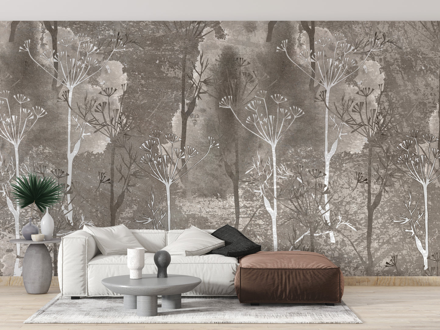 Sepia Gray Colored Abstract Forest Trees Wallpaper Murals