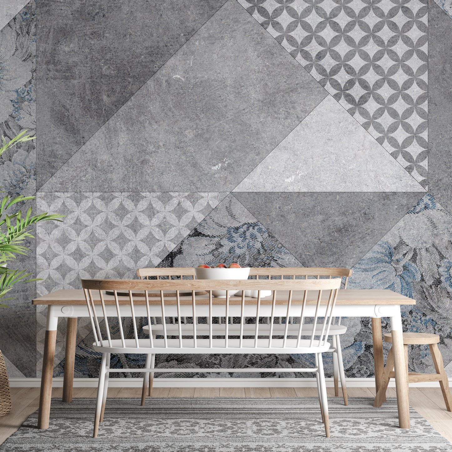 Gray geometric floral wallpaper design