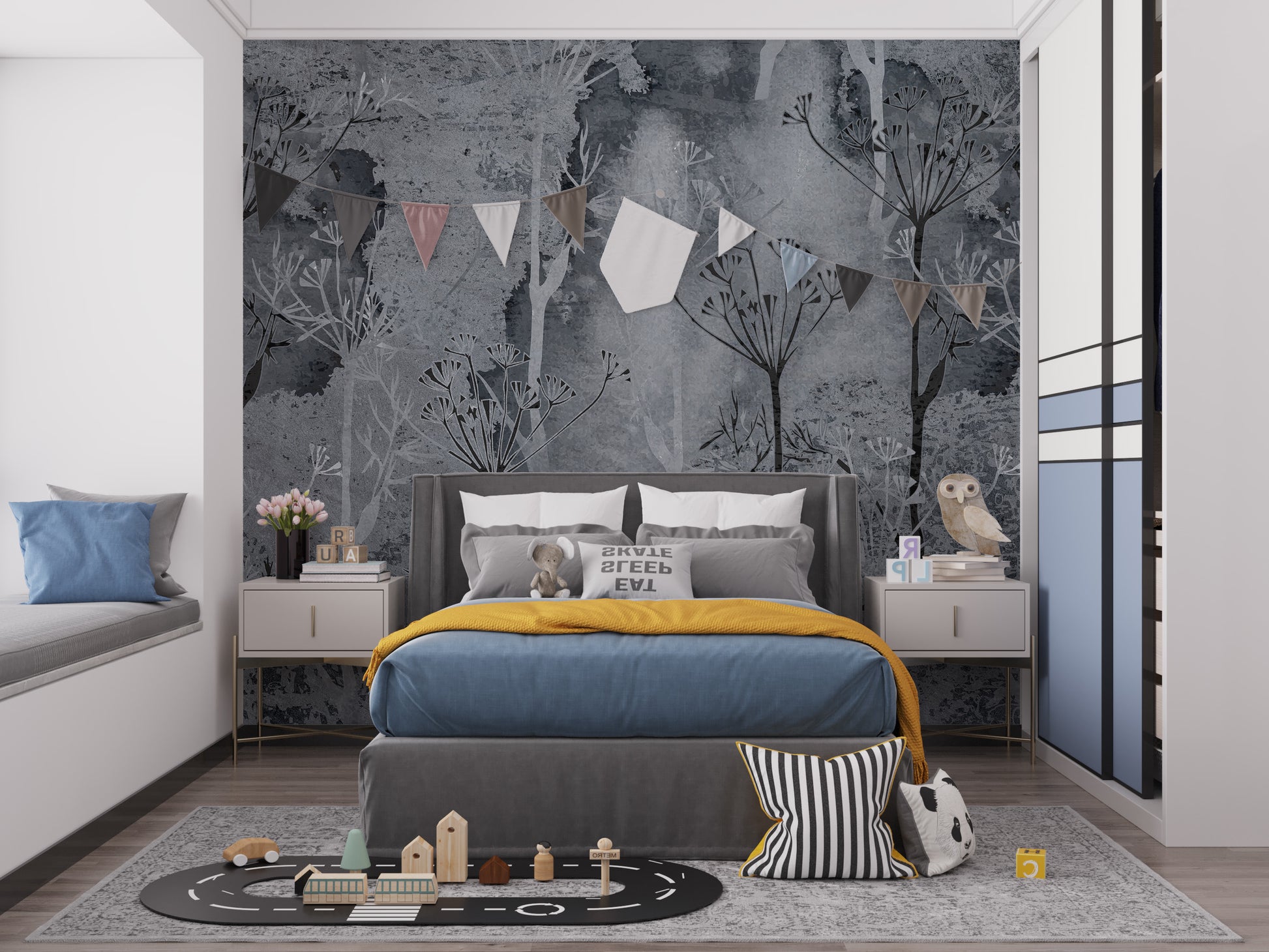 Artistic Tropicano tree wallpaper in grey
