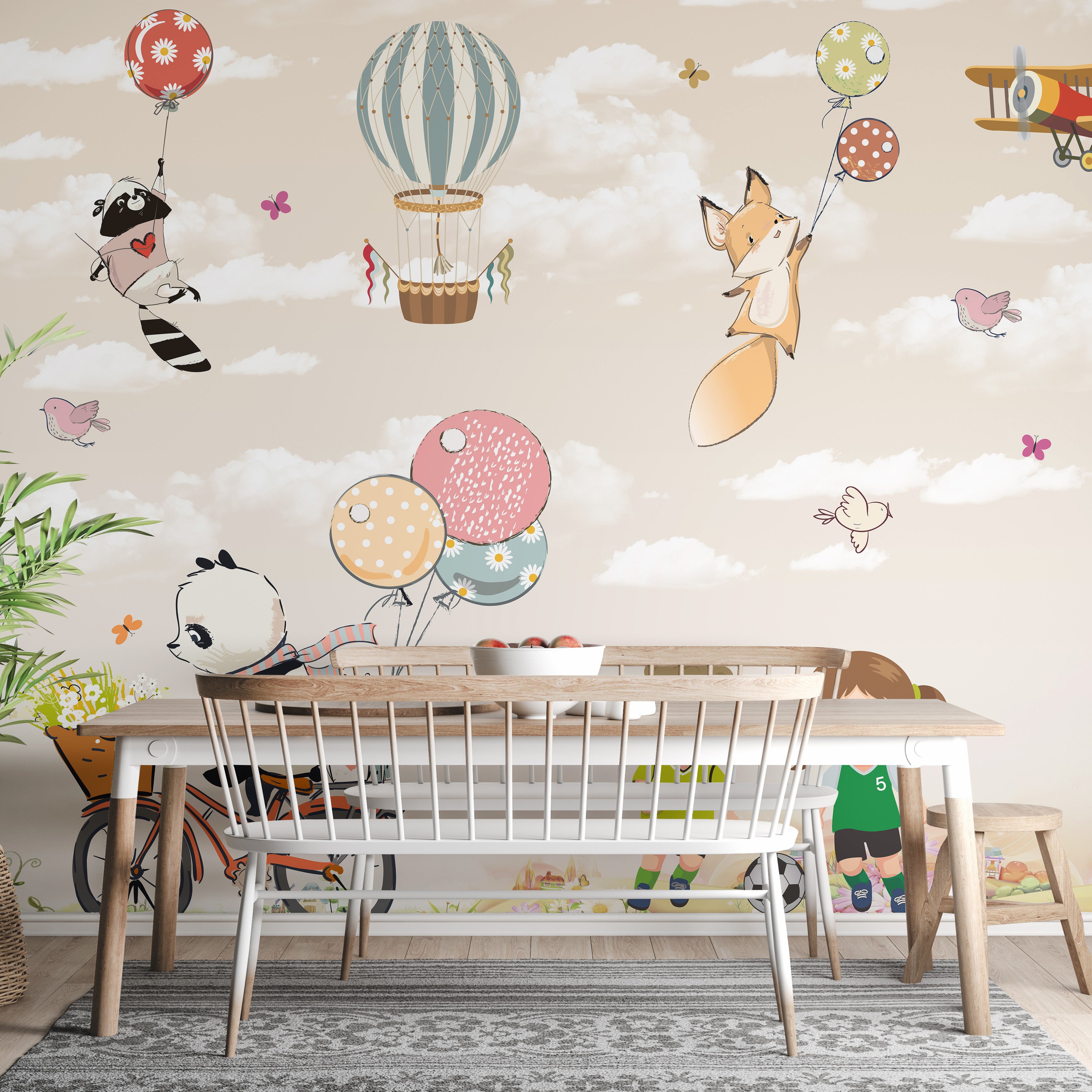 Playful garden mural with happy children
