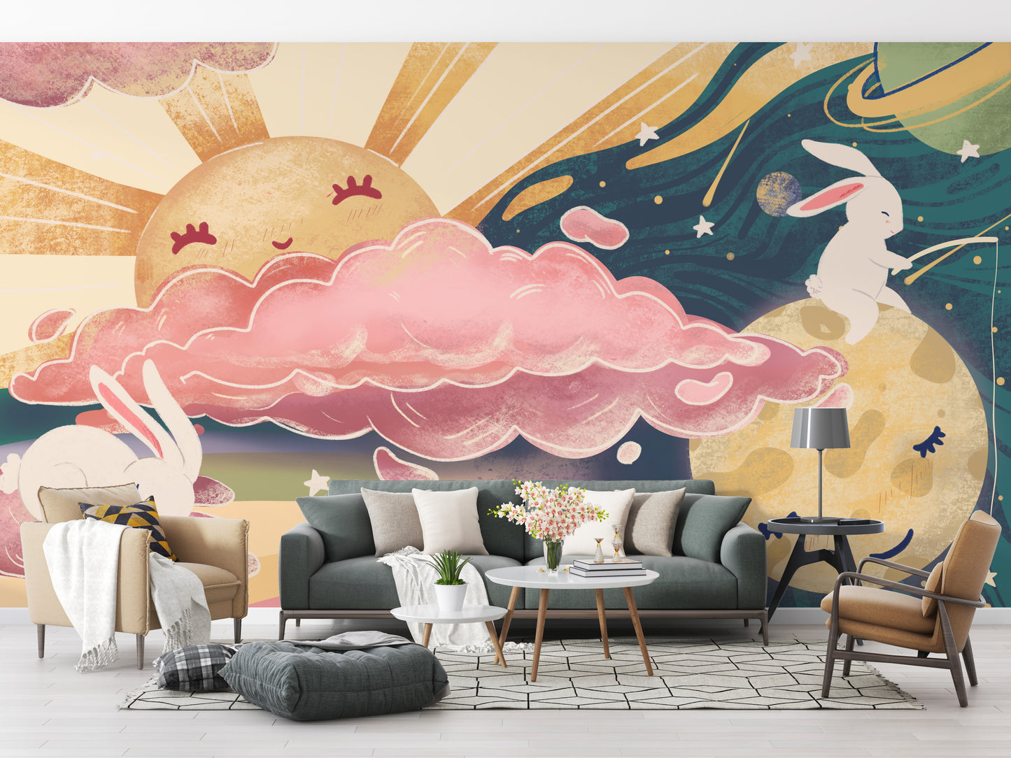 Pink Yellow Sun and Sky Wallpaper Murals