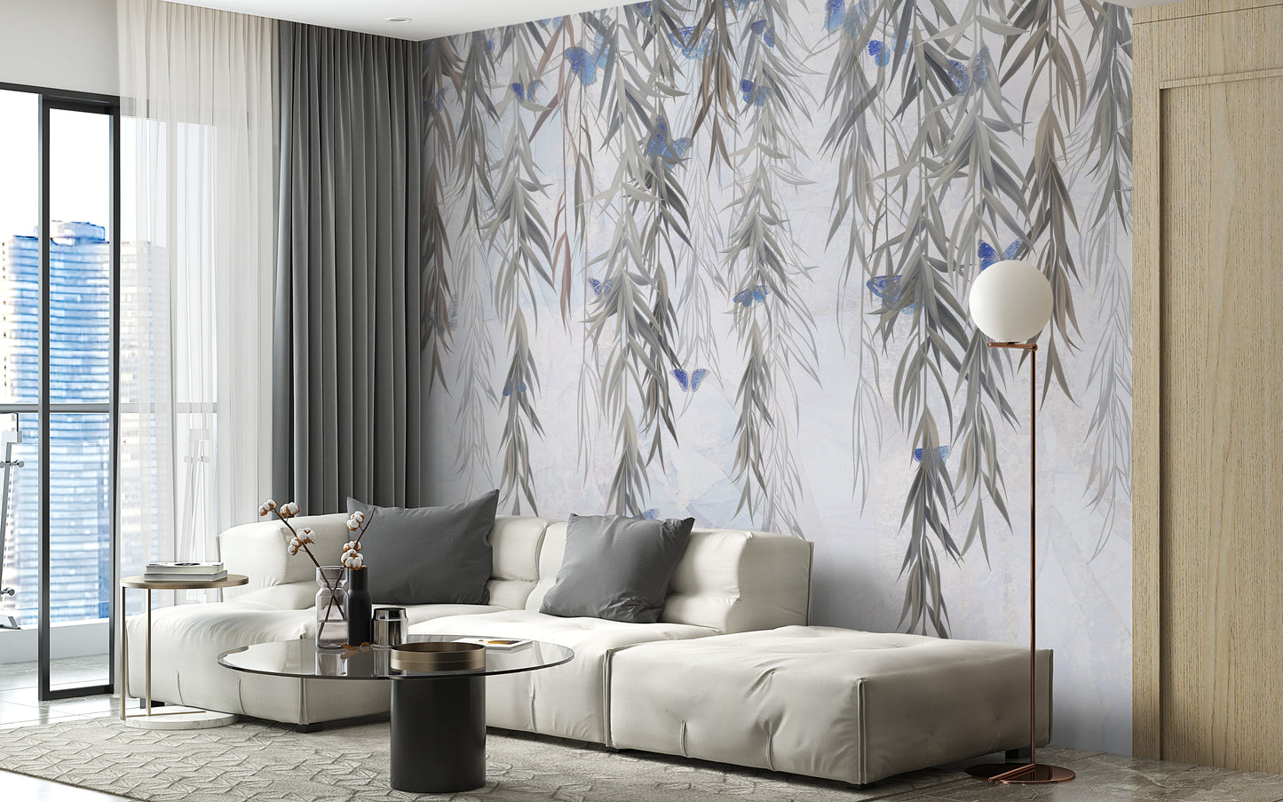 Decorative grey wall art with hanging willows