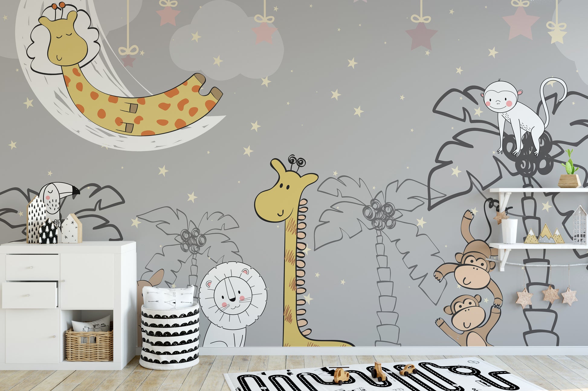 Jungle animal friends mural for kids
