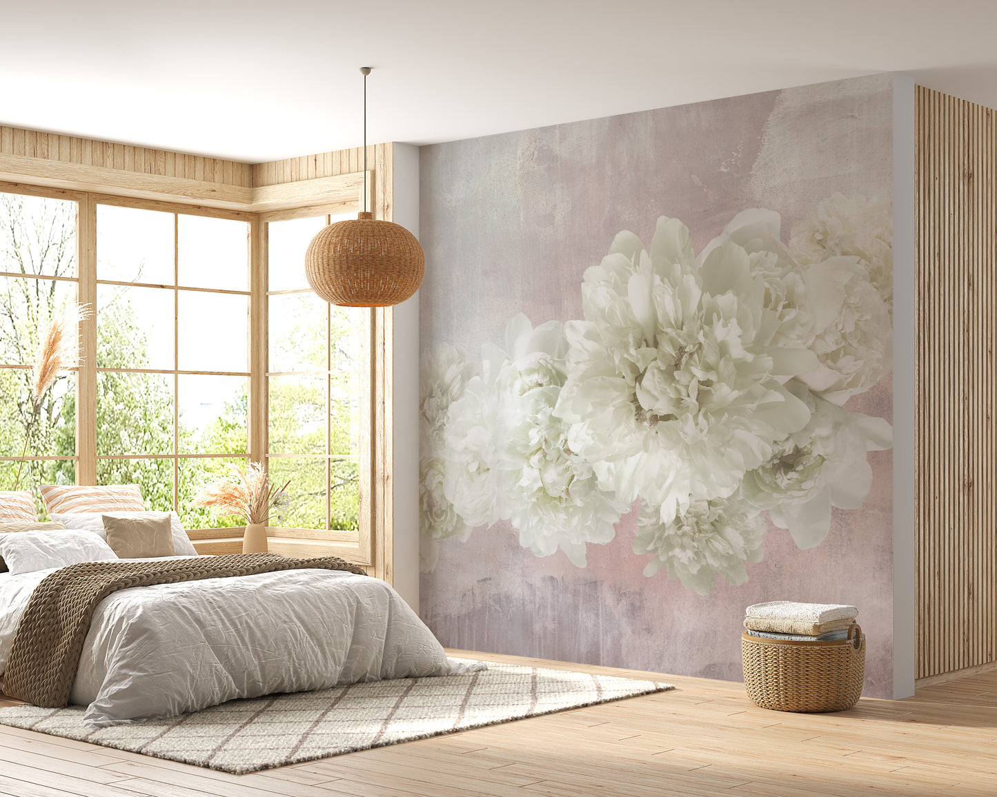 White Peonies On Pink Wallpaper Mural