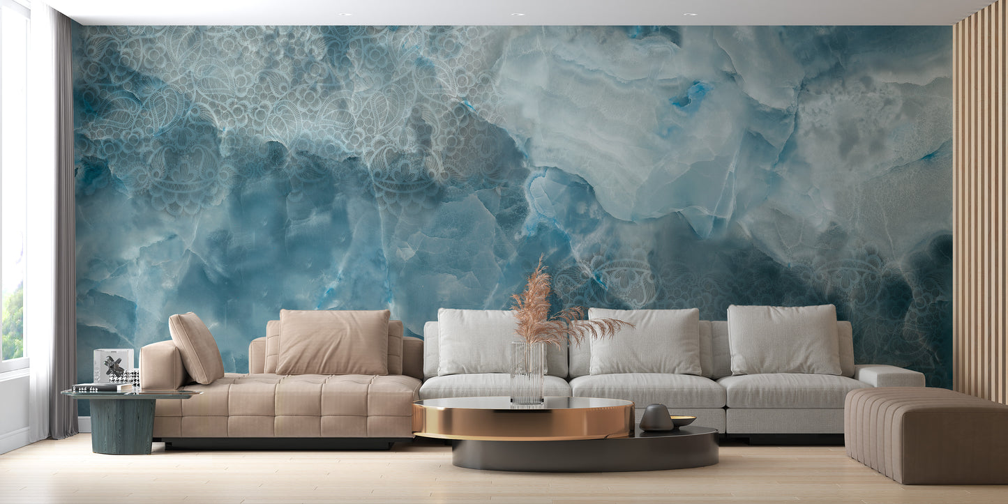 Aqua Stone Cracked Texture Wallpaper Mural