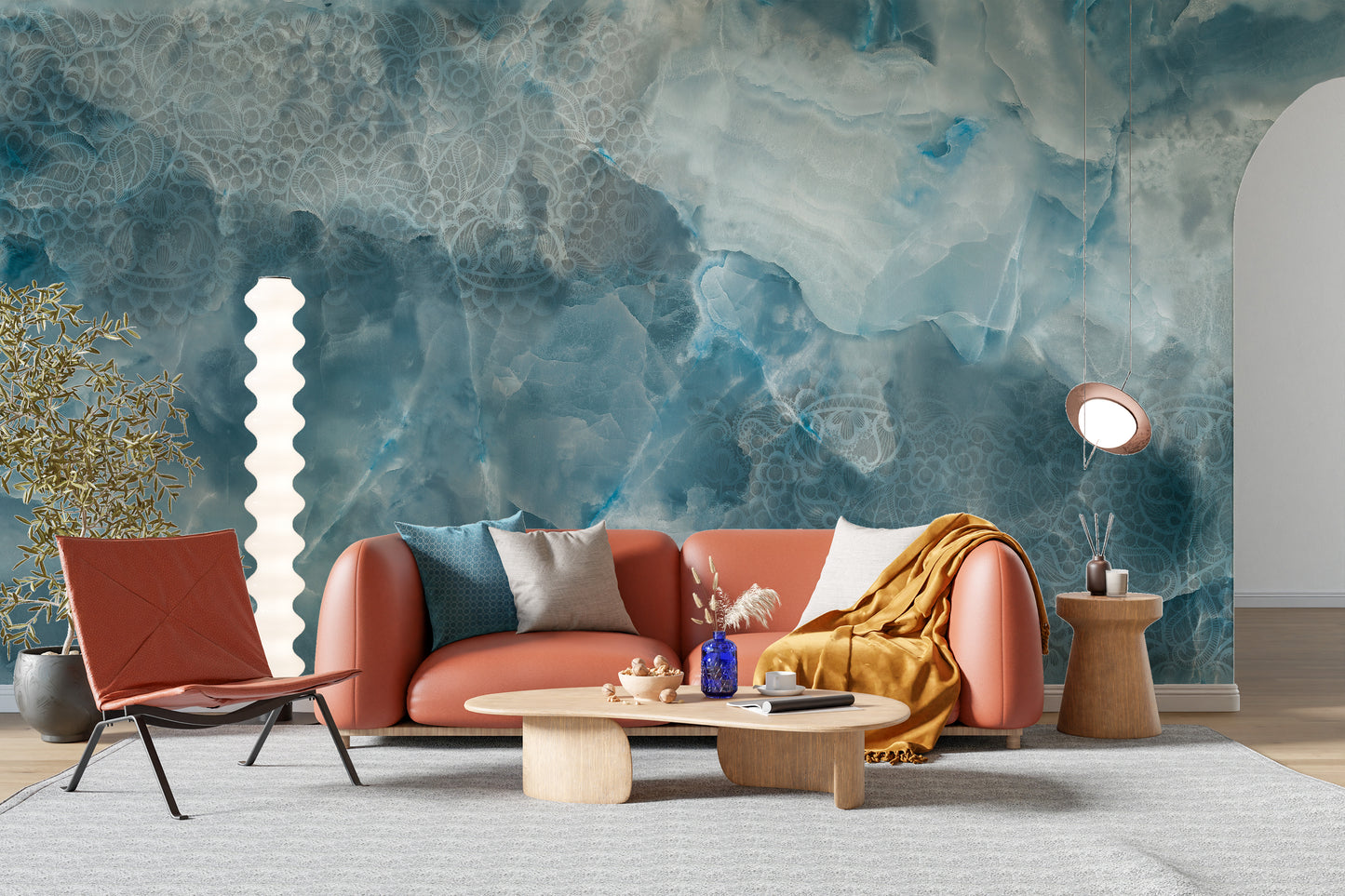 Textured aqua stone wallpaper mural for interiors