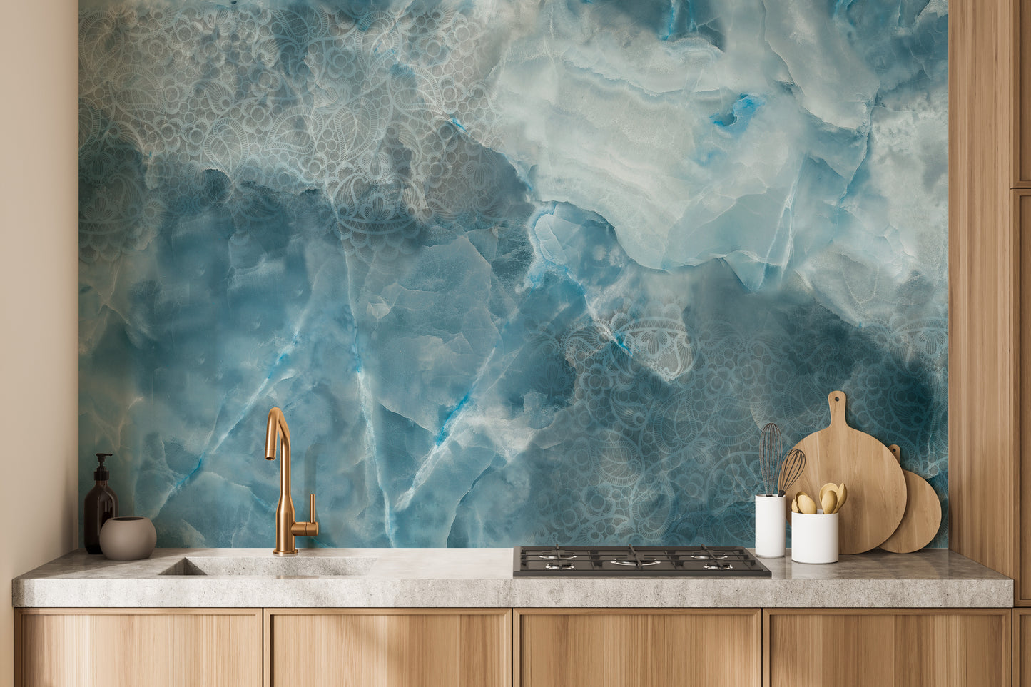 Aqua Stone Cracked Texture Wallpaper Mural