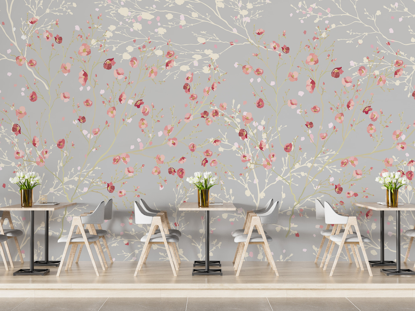 White and Red Flower wallpaper Mural