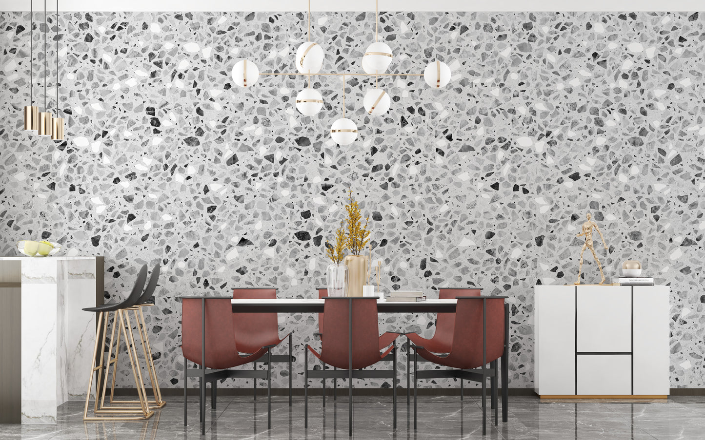 Gray Terrazzo Stone Pattern Wallpaper