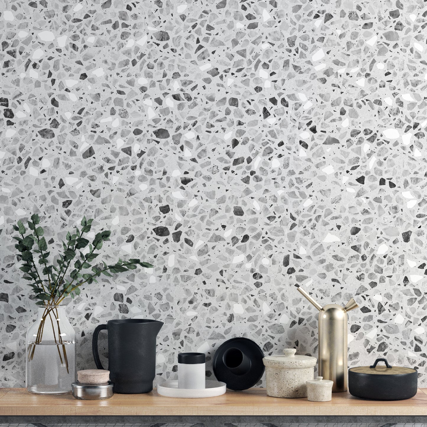 Gray Terrazzo Stone Pattern Wallpaper