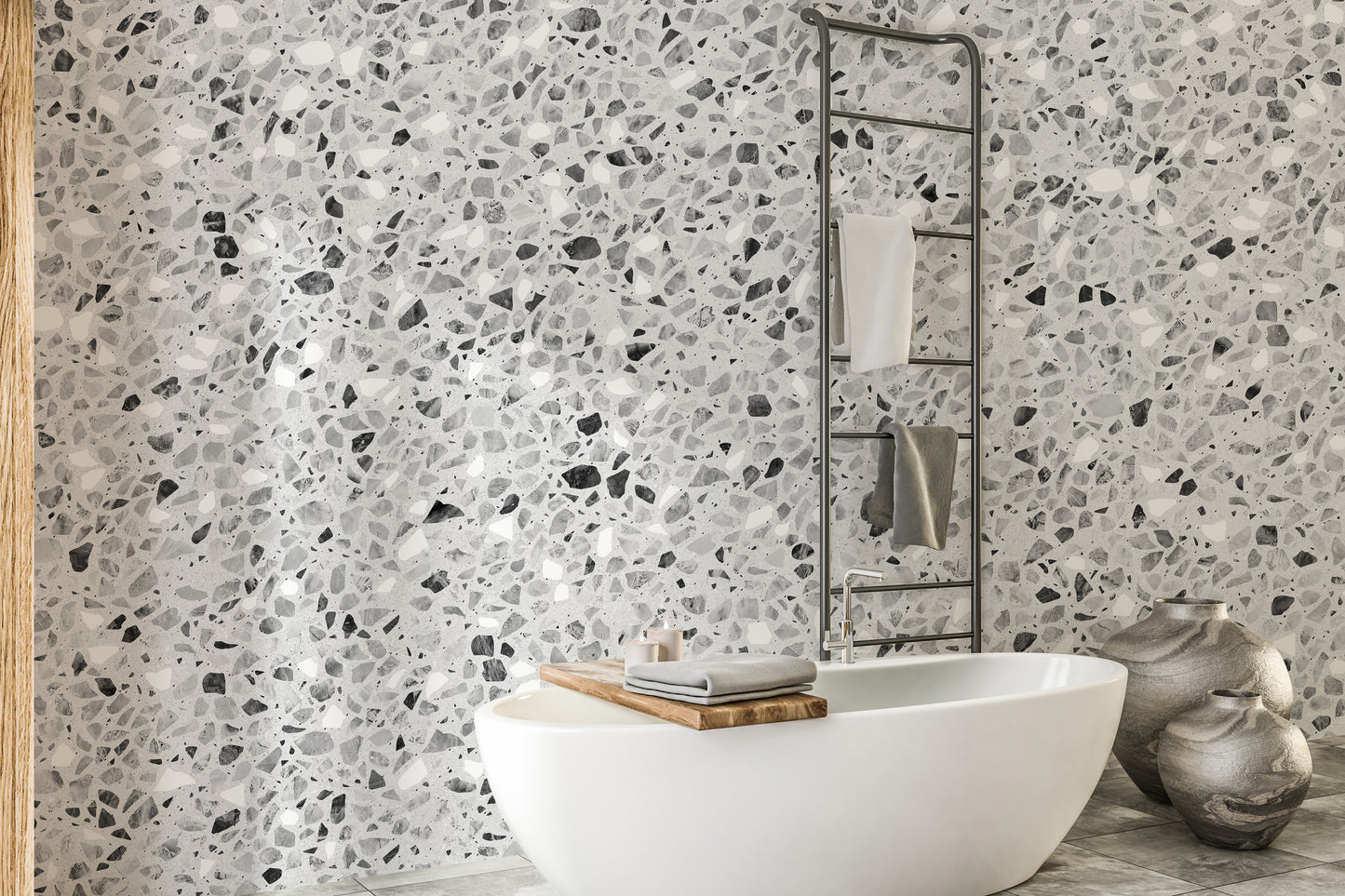 Gray Terrazzo Stone Pattern Wallpaper