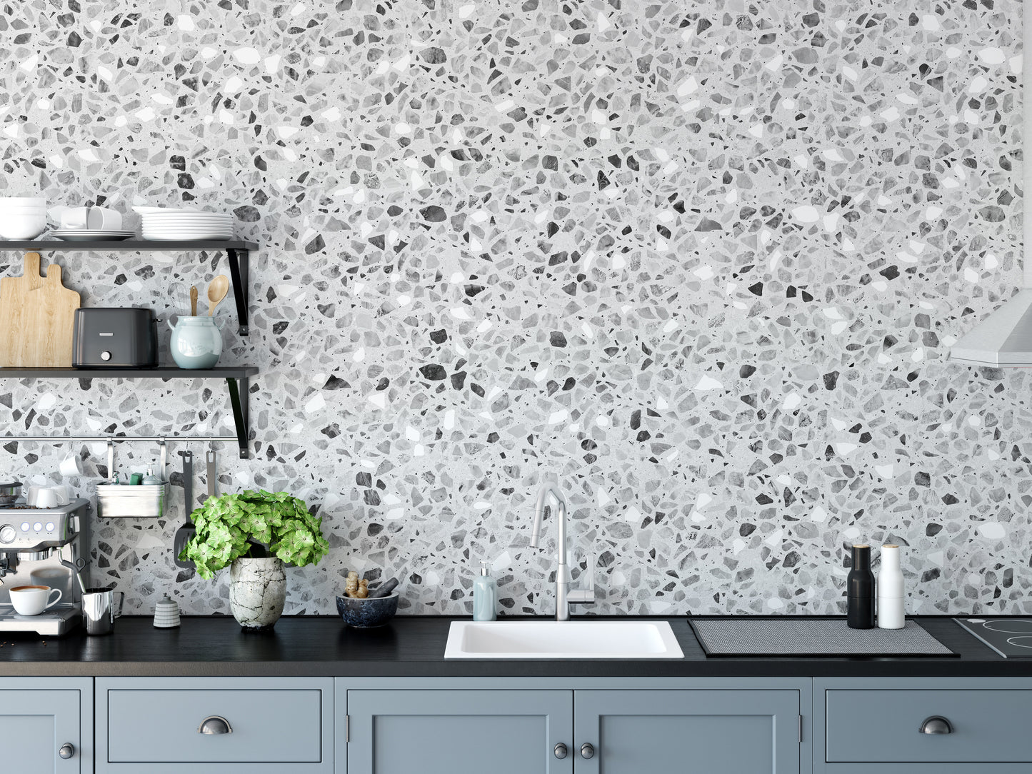 Gray Terrazzo Stone Pattern Wallpaper