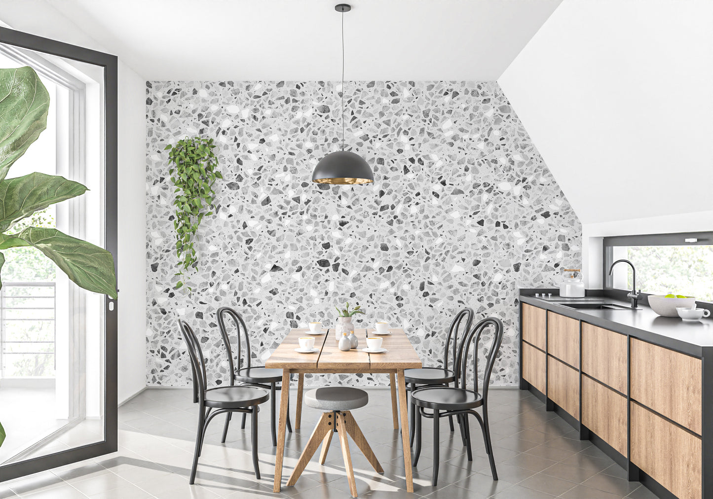 Gray Terrazzo Stone Pattern Wallpaper