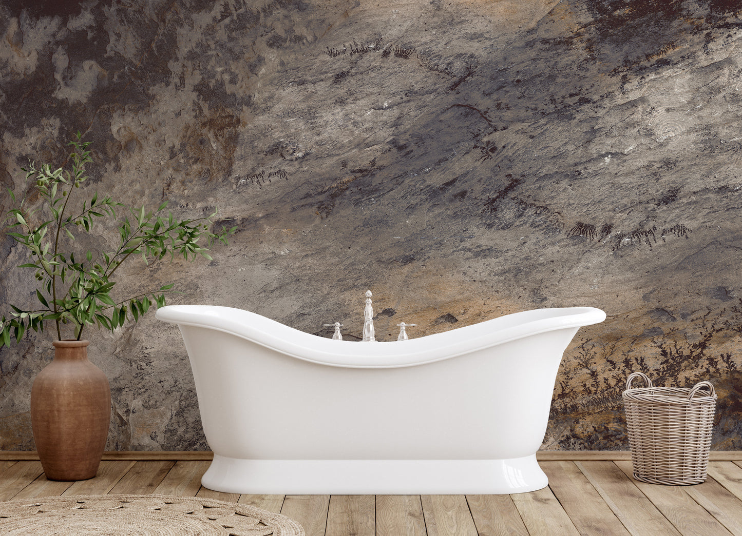 Brown Matured Stone Textured Wallpaper Mural