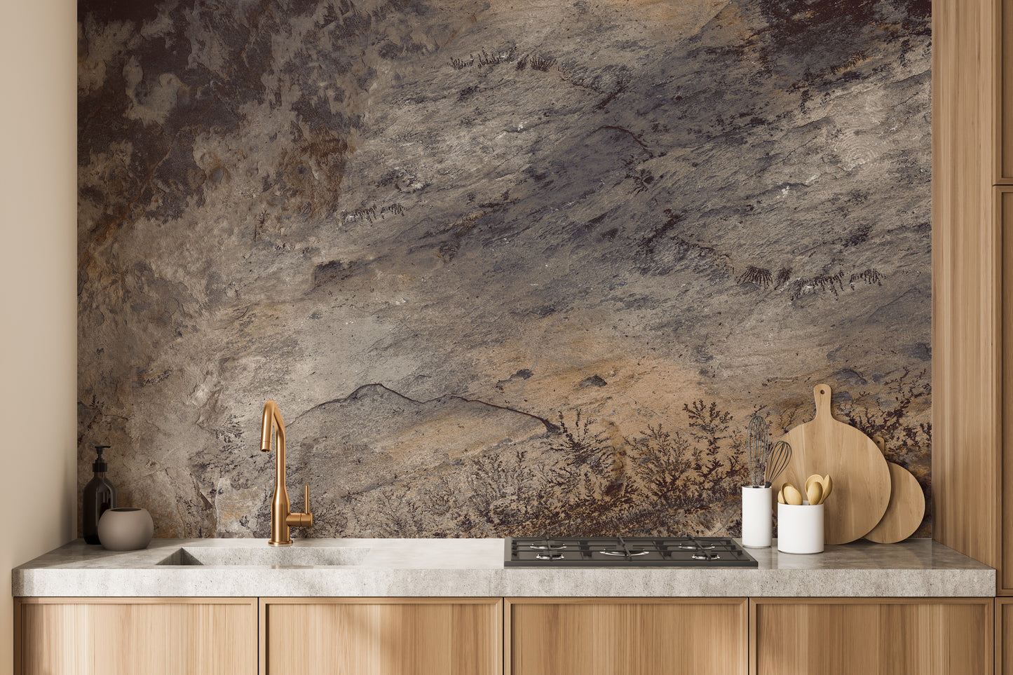 Brown Matured Stone Textured Wallpaper Mural