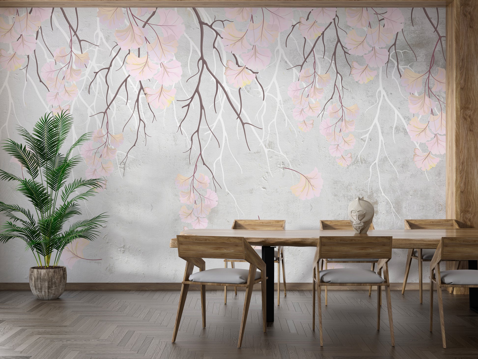 Elegant hanging pink flowers wallpaper mural