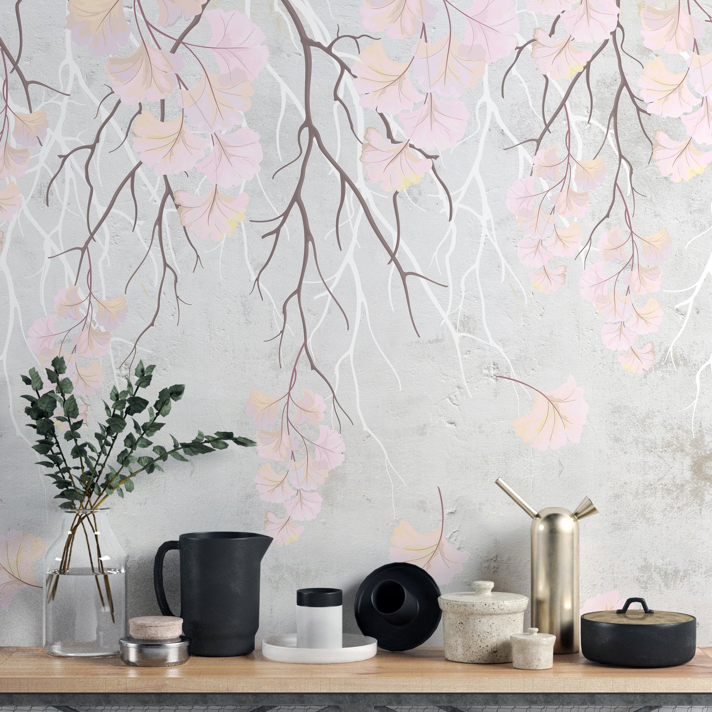 Hanging pink flowers Wallpaper Mural