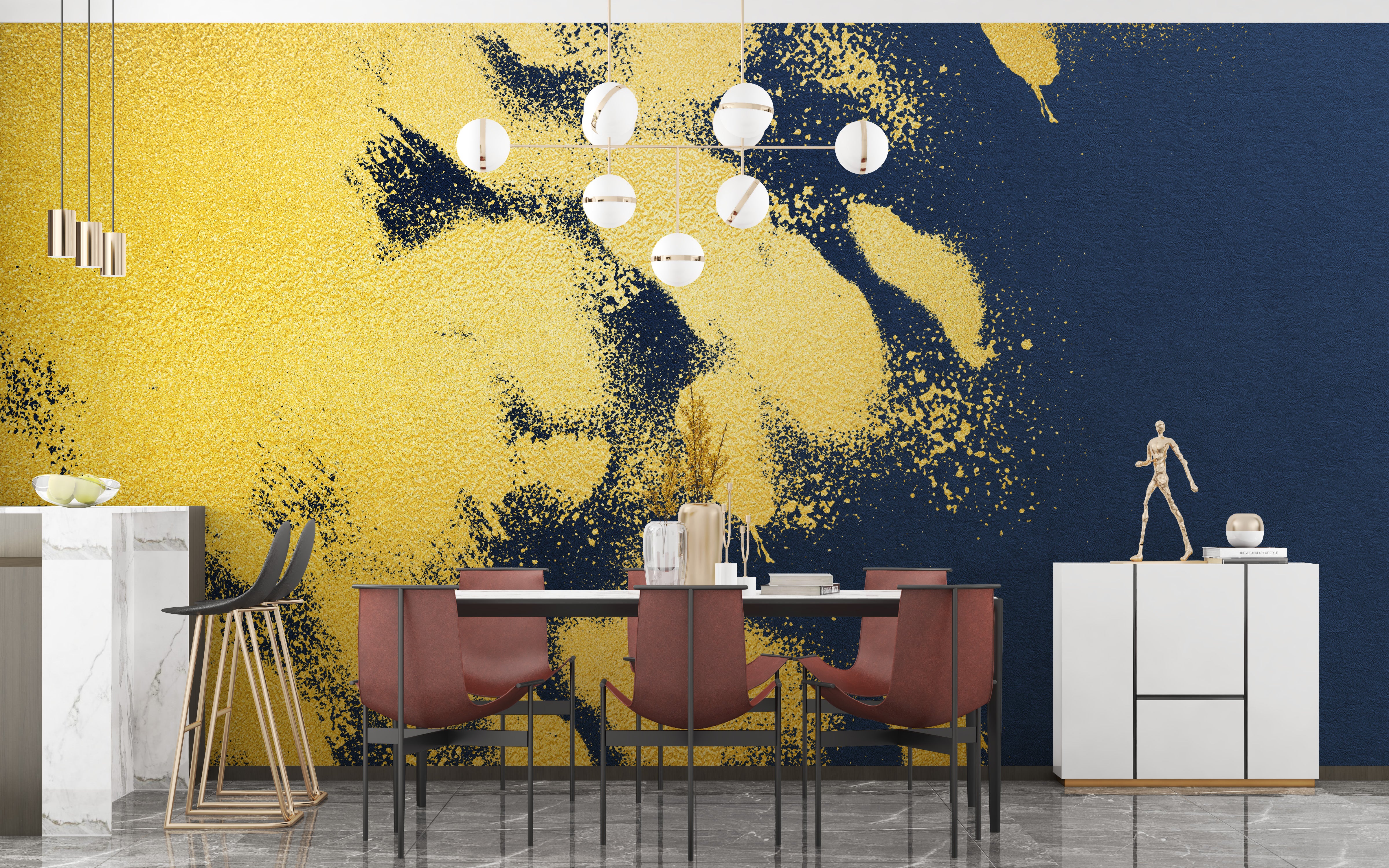 Golden brush stroke wallpaper for interiors