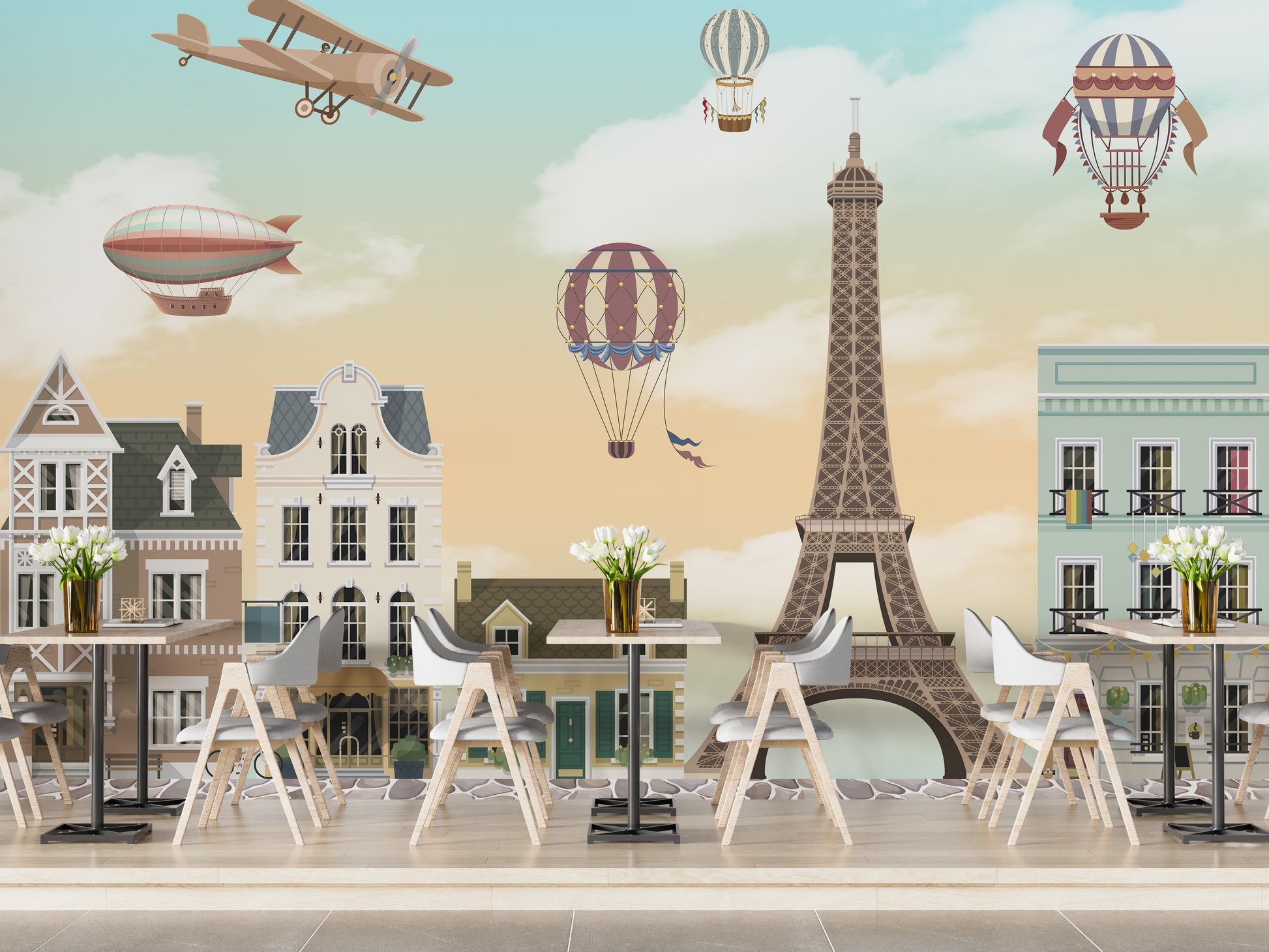 Children room Eiffel Tower city wallpaper mural