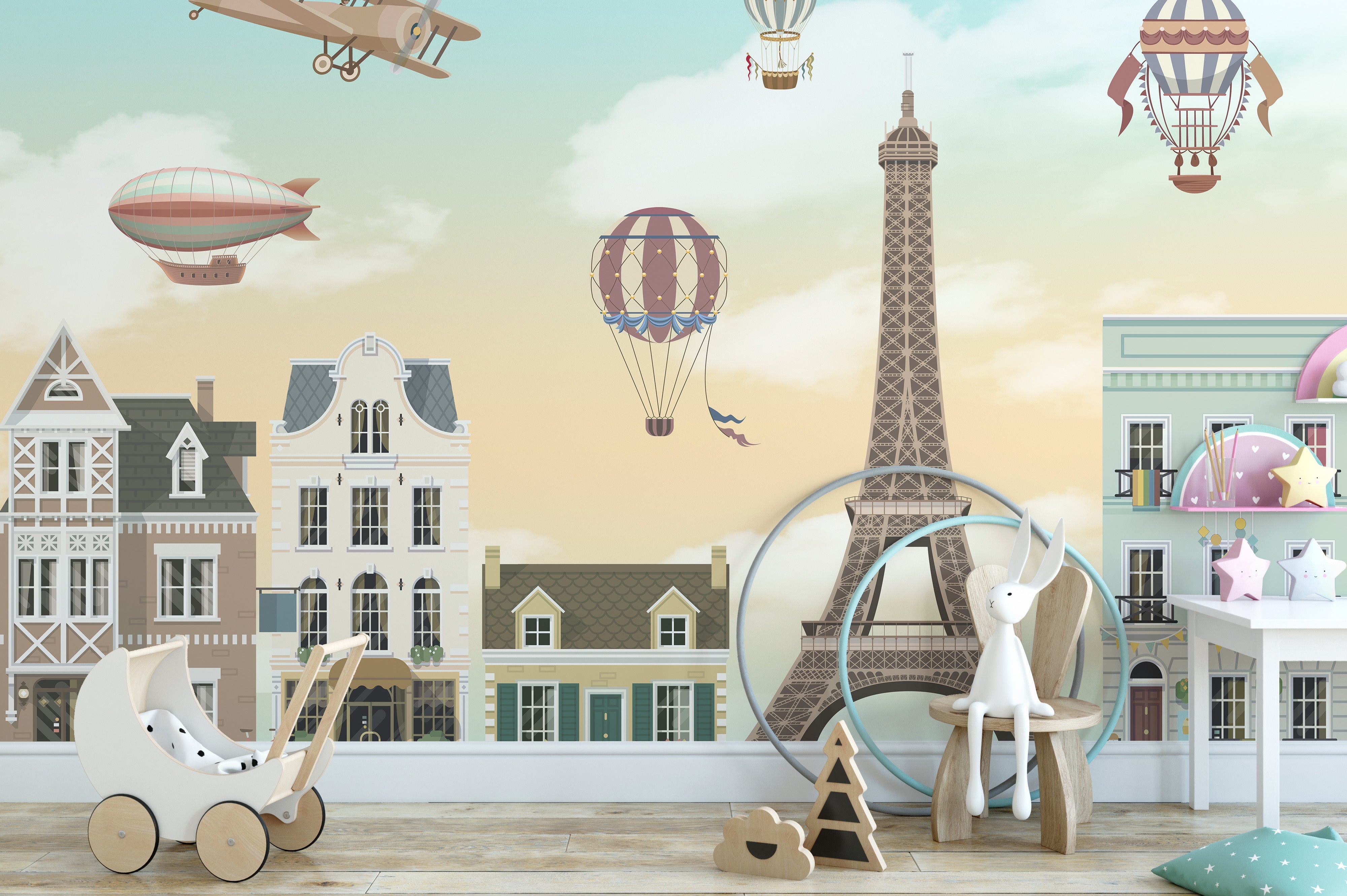 Children Room Eiffel Tower City Wallpaper Mural