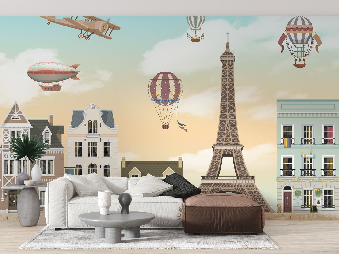 Eiffel Tower city wallpaper mural for kids