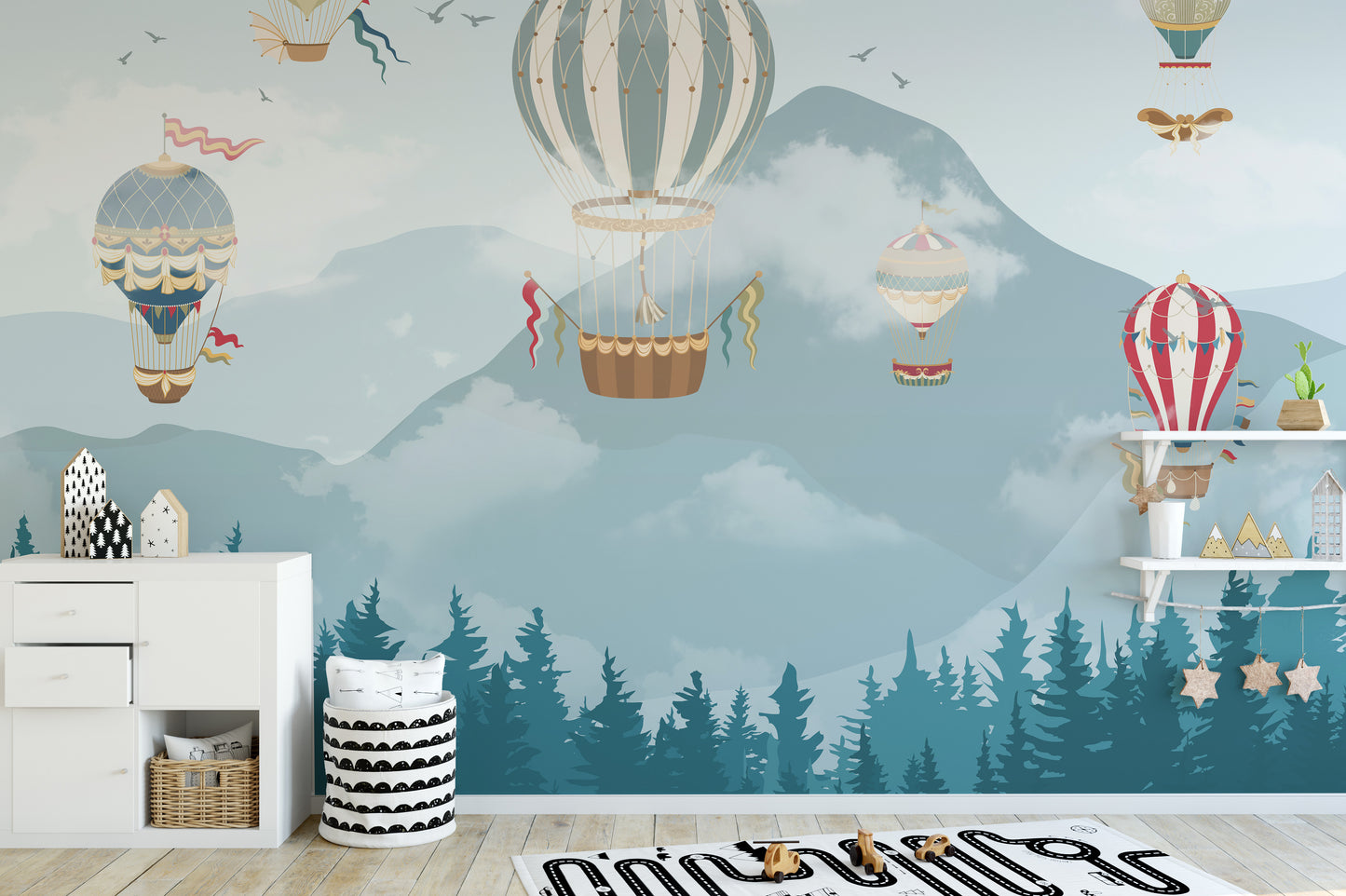 Jolly Hot Air Balloons Kids Room Wallpaper Mural