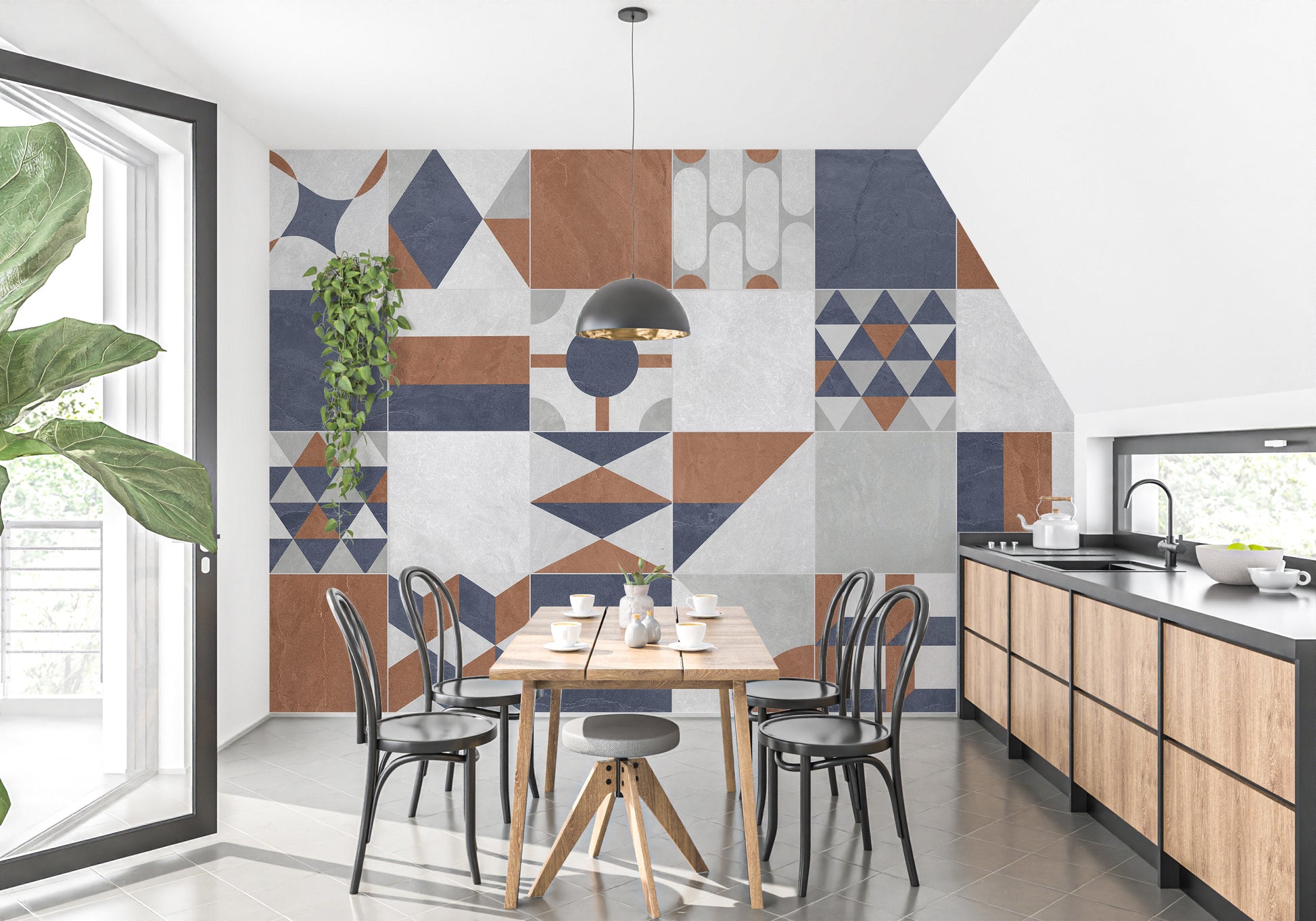 Art Deco terrazzo wallpaper mural with multicolor pattern