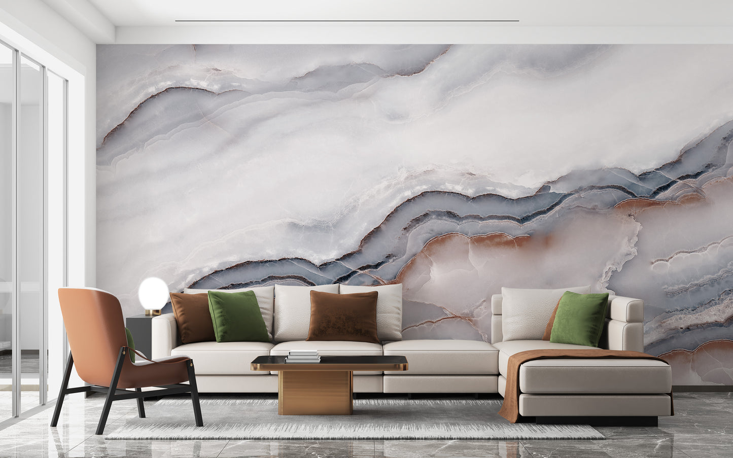 Striking White Clouded Marble Wallpaper Mural