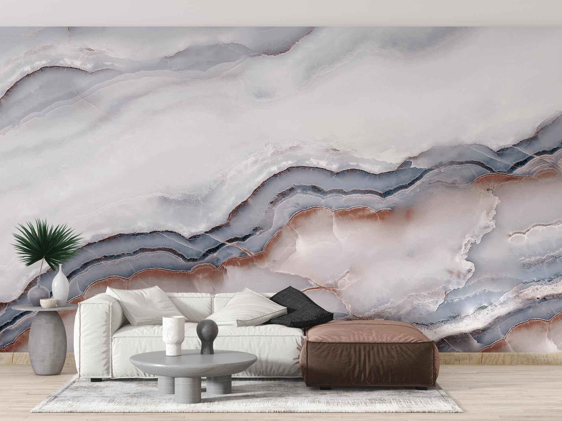 Striking White Clouded Marble Wallpaper Mural