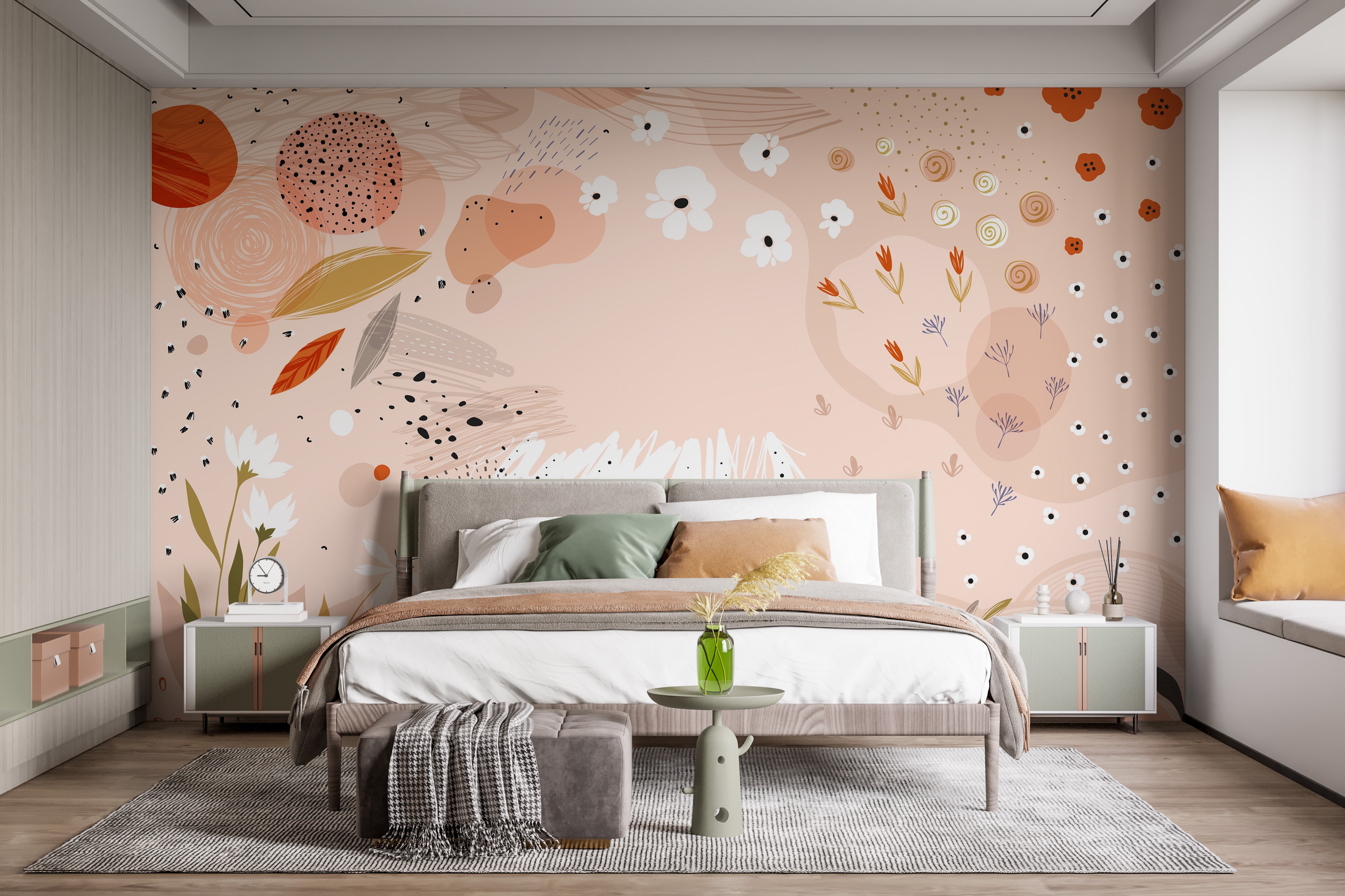 Contemporary abstract floral art wallpaper mural