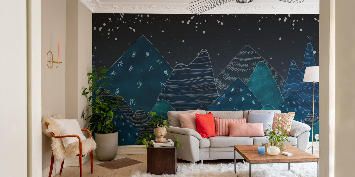 Deep Night Lofty Hills Landscape Kids Wall Mural