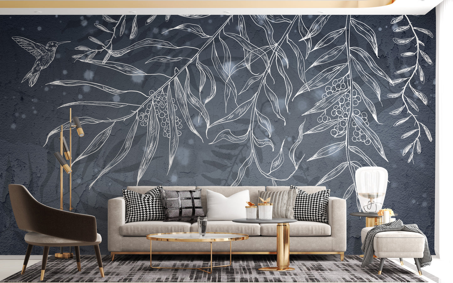 Dark Gray Hummingbird Leaves Shadow Wallpaper