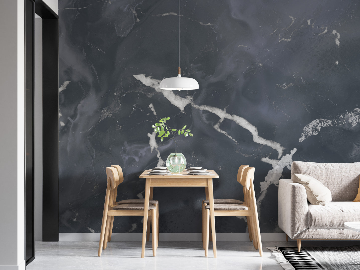 Elegant midnight gray terrazzo marble wallpaper mural