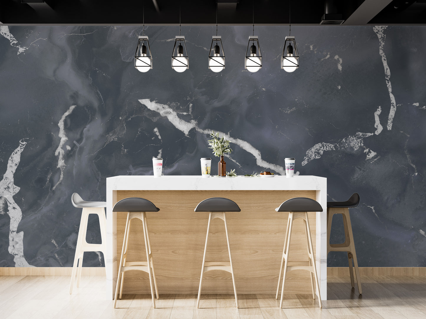 Midnight Gray Terrazzo Marble Effect Wallpaper Mural - Giffywalls