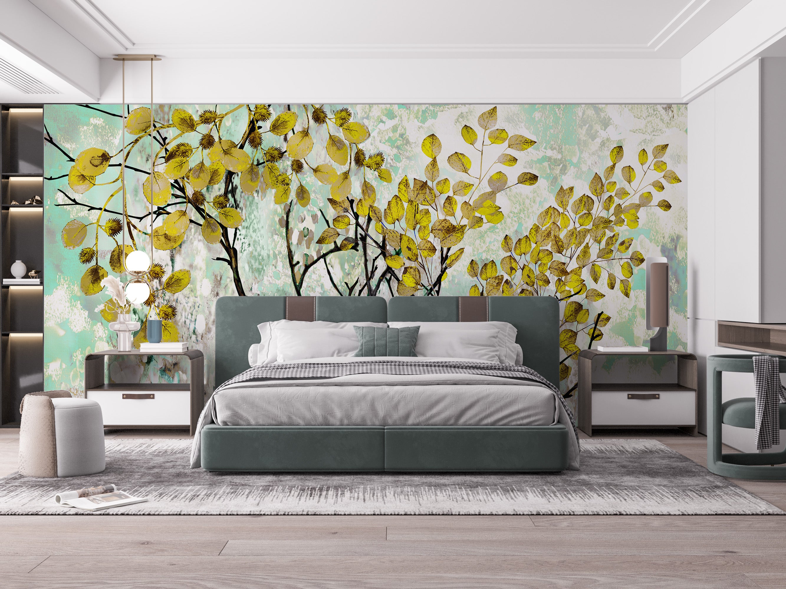 Vibrant yellow flower wall mural in oil painting style